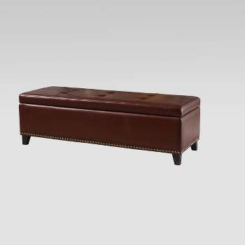Gavin Bonded Leather Storage Ottoman Brown - Christopher Knight Home