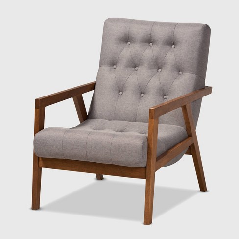 Baxton Studio Sigrid Mid-Century Modern Light Grey Fabric Upholstered Antique Oak Finished Wood Armchair