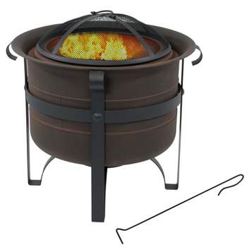 Sunnydaze Steel Cauldron-Style Wood-Burning Smokeless Fire Pit with Spark Screen - 23"