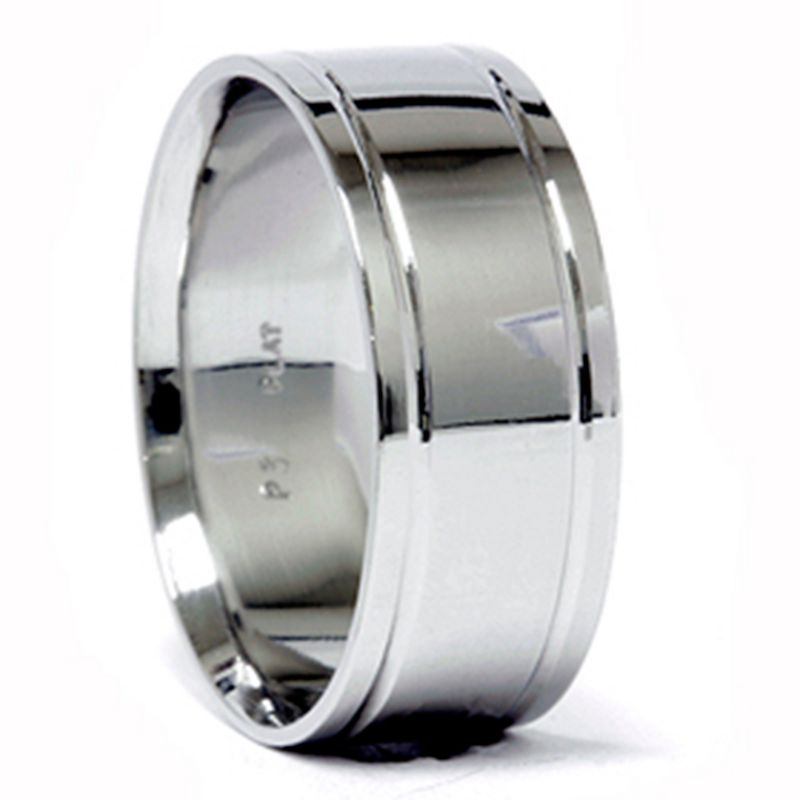 Pompeii3 Platinum 8mm High Polished Double Inlay Band Men's Wedding RIng, 1 of 5