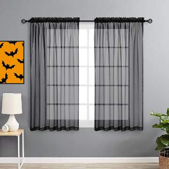 Goodgram 2 Piece Spooky Halloween Decor Ghoul Black Colored Rod Pocket Sheer Voile Window Curtains - 63 In. Long