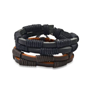 Steeltime Men's 2pc genuine braided black and brown leather drawstring bracelets - 1 of 4