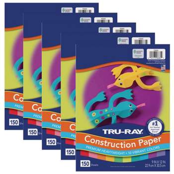 Tru-Ray Construction Paper, 10 Vibrant Colors, 9" x 12", 150 Sheets Per Pack, 5 Packs
