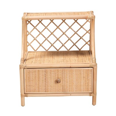 Lalo Natural Brown Rattan 1-Drawer Bohemian Nightstand