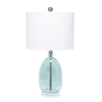 Glass Table Lamp with White Drum Shade Blue - Lalia Home