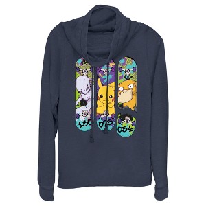 Juniors Womens Pokemon Mewtwo, Pikachu, and Psyduck Skateboard Decks Cowl Neck Sweatshirt - 1 of 4