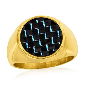 Metallo Mens Stainless Steel, Blue Carbon Fiber Ring - Gold Plated - Available Sizes:  13 ,  12 ,  11 ,  10 ,  9 - 1 of 3
