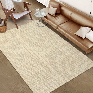 Washable Area Rugs Modern Plaid Indoor Floor Carpet with Non-Slip Backing Stain-Resistant Soft Low Pile Rugs for Living Room - 1 of 4
