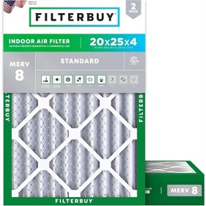 Filterbuy 20x25x4 Air Filter (2-Pack), Pleated MERV 8 Dust Defense Replacement HVAC AC Furnace Filters (Actual Size: 19.50 x 24.50 x 3.63) - 1 of 4