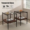 Set of 2 Rectangle End Table, Modern Table Tempered Glass Tabletop with MDF layer, Coffee Table Sets Glass-Cuddlewood - 3 of 4