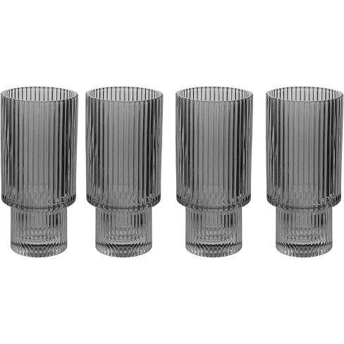 American Atelier Vintage Art Deco 11 Oz. Fluted Drinking Glasses Set Of 4,  Unique Cups For Weddings, Cocktails Or Bar, Ribbed Glass Cup, Smoke Grey :  Target