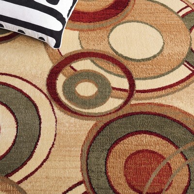 Ivory and Multicolor Geometric Circles Rectangular Area Rug