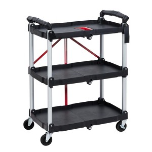 3 Tier Folding Rolling Utility Cart, Portable Collapsible Service Cart, 165 Lbs, Foldable Tool Cart - 1 of 4