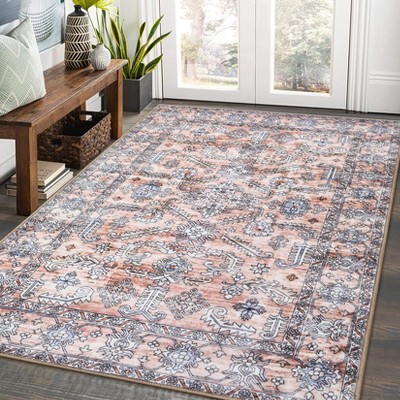 Area Rugs Washable Rug Vintage Non-Slip Rugs Soft Floral Throw Rug