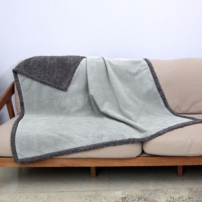 Light Gray and Dark Gray Reversible Fleece Sherpa Throw Blanket for Pets and Babies