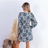 Women's Emerald/Sapphire Damask Print Long Sleeve Mini Swing Dress - Cupshe - 4 of 4