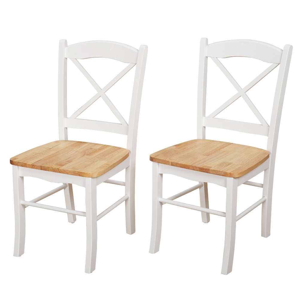 Set of 2 Tiffany Cross Back Chairs Wood/Natural/White - Buylateral: Rubberwood Frame, Kitchen Seating