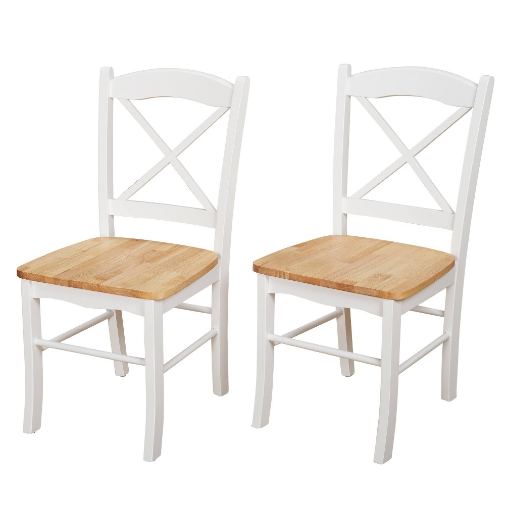 Photos - Chair Set of 2 Tiffany Cross Back  Wood/Natural/White - Buylateral: Rubber