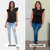 EXLURA Womens Button Down Blouses Casual Ruffle Cap Sleeve Crewneck Summer Peplum Drawstring Tops - 2 of 4