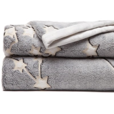 Gray Sherpa Faux Fur Glow-in-the-Dark Stars Throw Blanket