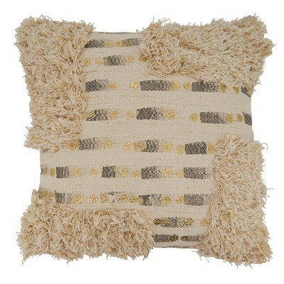 Saro Lifestyle Foil Printed Tufted Pillow - Down Filled, 18" Square, Natural