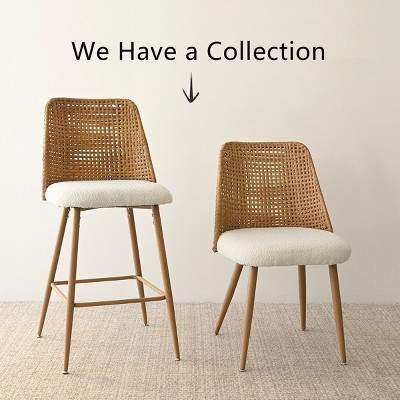 Oak and Rattan Upholstered Counter Stools, Set of 2