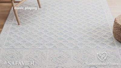 Ivory and Blue Abstract Hand-Tufted Wool Runner Rug