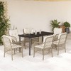 vidaXL 7 Piece Patio Dining Set - Beige PE Rattan with Cushions and Tempered Glass Table for Garden, Backyard, Outdoor Deck - 2 of 4