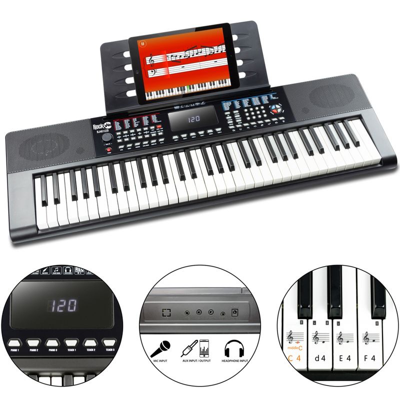 RockJam RJ461LED 61-Key Keyboard Piano with Keynote Stickers & Lessons, 1 of 9