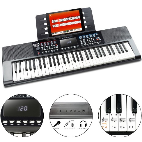 RockJam RJ461LED 61-Key Keyboard Piano with Keynote Stickers & Lessons