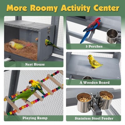 Coziwow 68" Gray Wooden Bird Cage with Perch and Wheels
