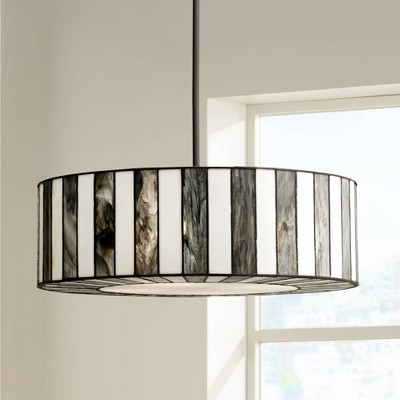 Tiffany-Inspired Black and White Striped Drum Pendant Light