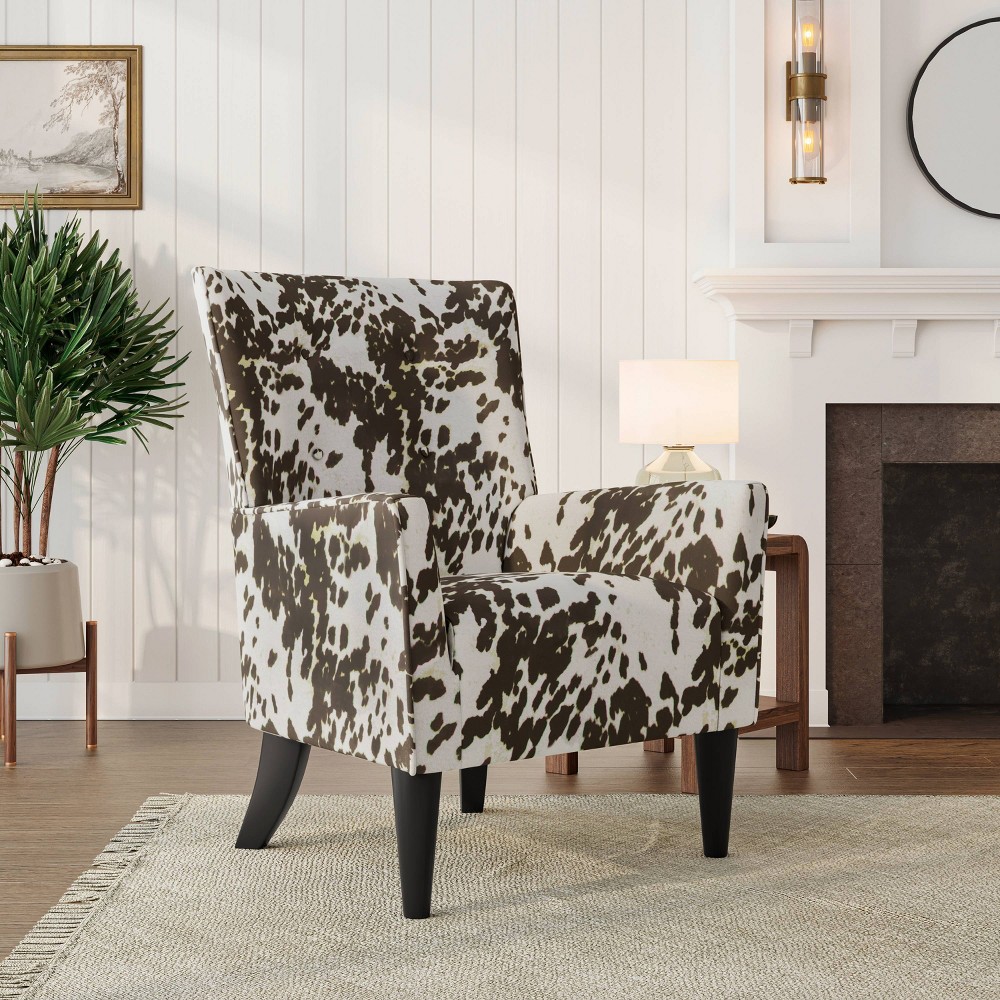 Handy Living Dakotah Flared Cow Print Armchair Brown: Velvet-Like Upholstery, High Back, Tufted