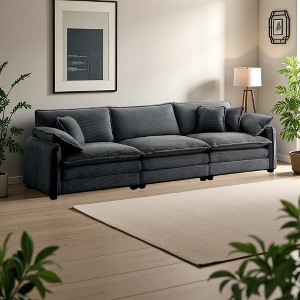 3-Seater Corduroy Mid-Century Sofa with Resilient Cushions - 1 of 4