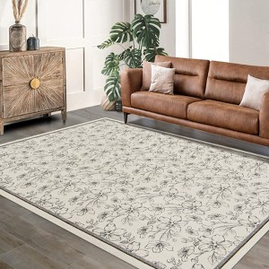 Floral Area Rugs Boho Style Washable Low Pile Non Slip Indoor Carpet for Nursery Playroom Bedroom Living Room - 1 of 4
