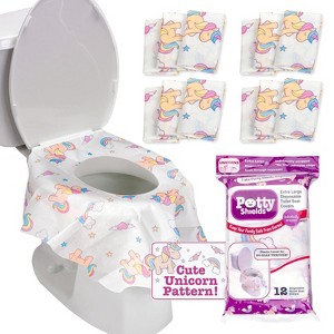 Potty Shields Toilet Seat Covers Disposable (12 pk, Unicorns)- XL Waterproof Toilet Cover for Toddlers, Kids & Adults-Portable & Individually Wrapped - 1 of 4