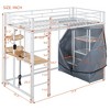Twin/Full Size Metal Loft Bed with Desk, Shelves, Power Outlet, LED Light and Wardrobe, Black/White-ModernLuxe - 3 of 4