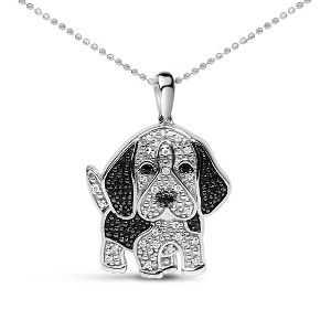 Haus of Brilliance Silver 1/4 cttw White and Black Diamond Dog Pendant Necklace 18 inch - 1 of 4