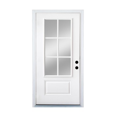 Lirago Modern Classic Fiberglass Front Doors - 36 in. x 80 in. White with Low-E Glass, 6-Lite, Left Hand Inswing
