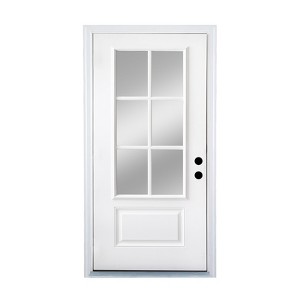Lirago Modern Classic Fiberglass Front Doors 36  inch  x 80  inch  White with Low E Glass 6 Lite Left Hand Inswing - 1 of 4