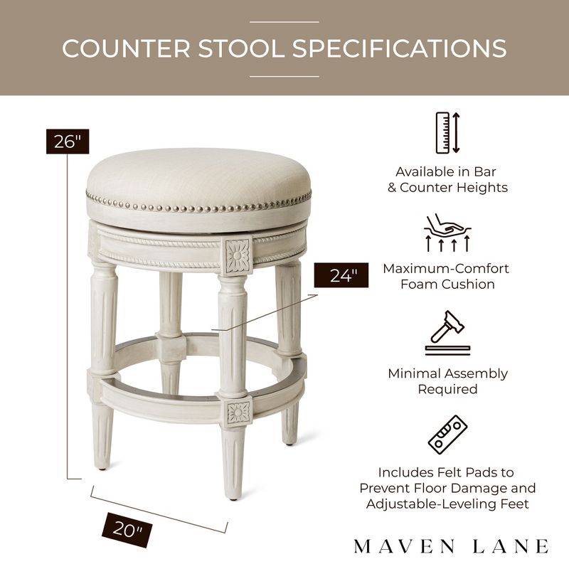 Maven Lane Pullman Backless Upholstered Kitchen Stool with Fabric Cushion Seat, Set of 3, 5 of 7