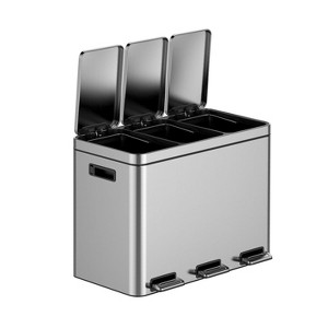 Kitchen Trash Can, Rectangular Kitchen Waste Bin, Dual Separate Compartment Recycle Bin with Removable Plastic Inner Buckets, Soft Step-on with Lid - 1 of 4