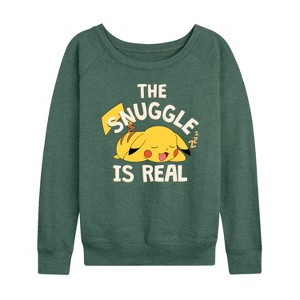 Women's - Pokémon - The Snuggle Pikachu Lightweight French Terry Wide Neck Long Sleeve Shirt - 1 of 4