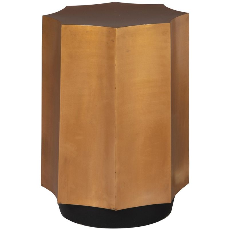 Transitional Fluted Metal & Wood Octagonal Side Table, Brown