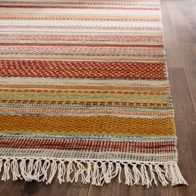 Handmade Red and Beige Striped Wool Area Rug