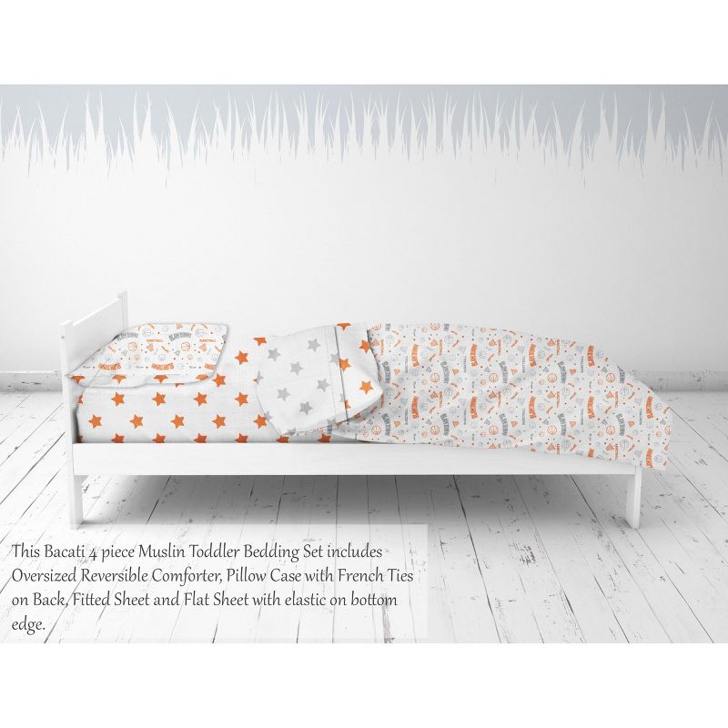 Bacati - Basketball Orange/Gray Muslin 4 pc Toddler Bedding Set, 4 of 9
