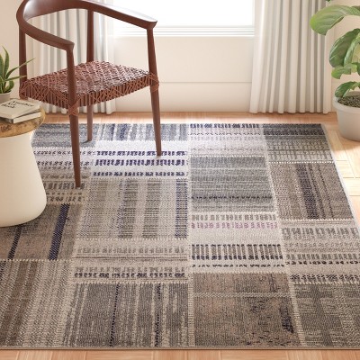 Grey Multi Geometric 3' x 5' Hand-Knotted Synthetic Area Rug