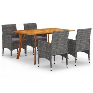 vidaXL 5-Piece Patio Dining Set – Gray PE Rattan Chairs & Acacia Wood Table for Outdoor Garden - 1 of 4