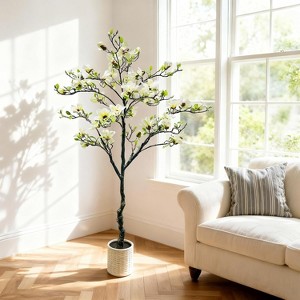 6FT Artificial Magnolia Tree in Pot, Faux Magnolia Flowers Tree with Realistic Blooms, Faux Potted Plant, Artificial Plants for Home Garden Patio - 1 of 4