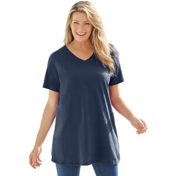 Woman Within Women's Plus Size Perfect Short-Sleeve V-Neck Tunic